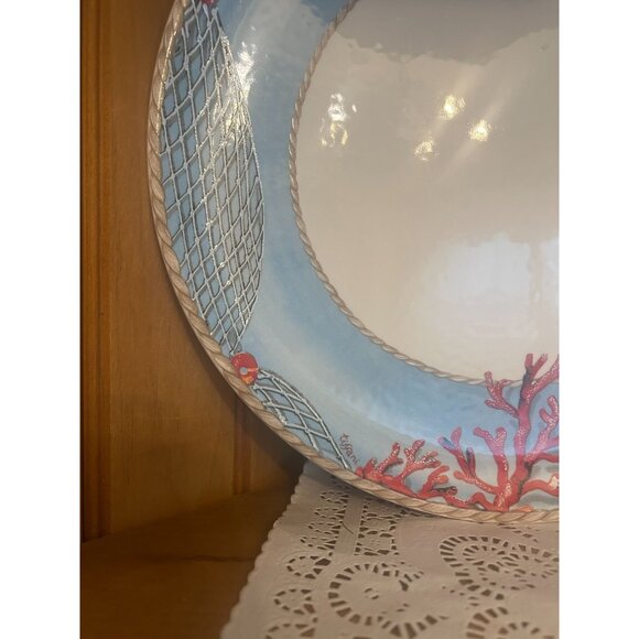 Hand-Painted Ceramic Plate Coral Nautical Rope Made in Italy Large Dinner Plate - Picture 3 of 5